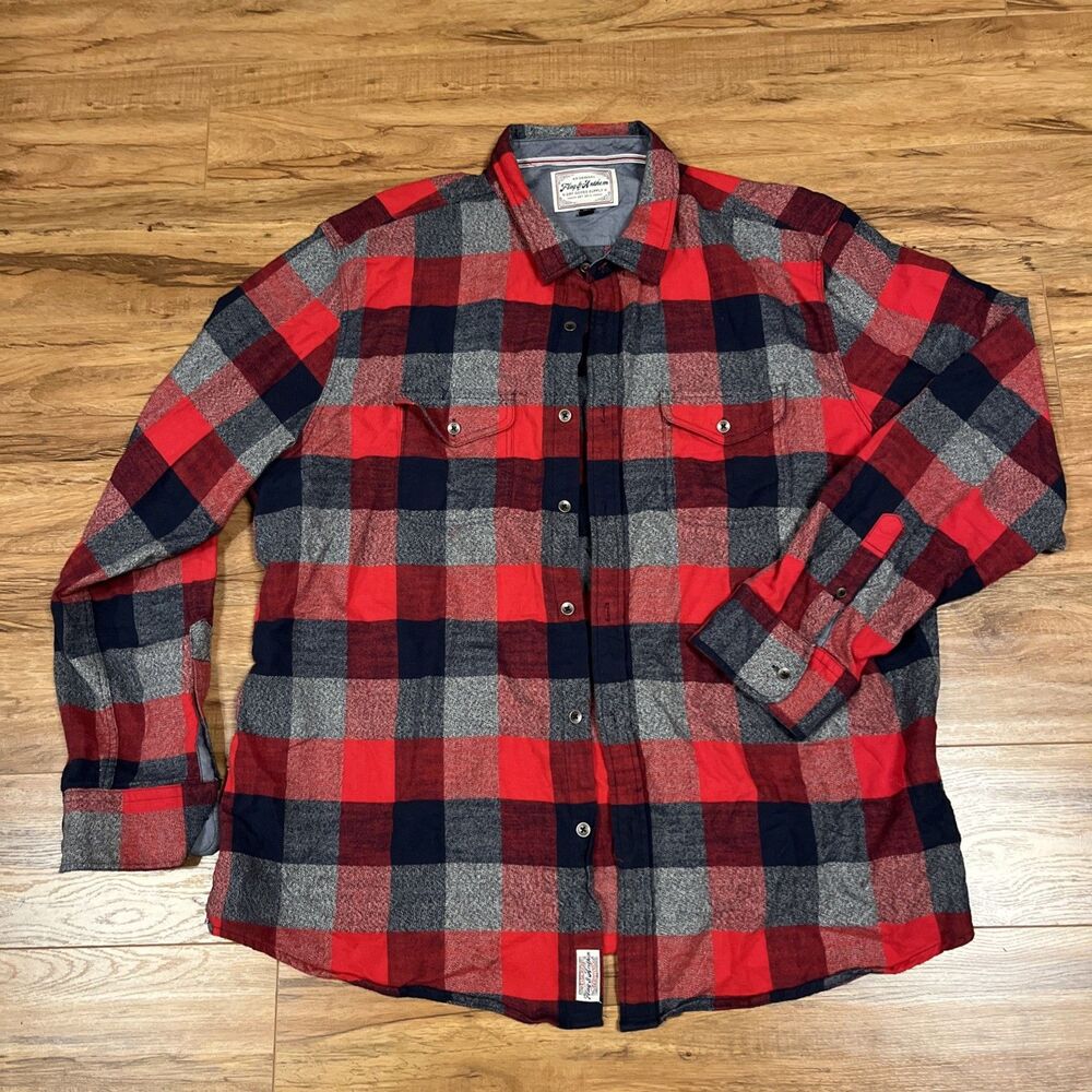 Flag & Anthem Original Mens Medium Red Gray Plaid Flannel Shirt XXL